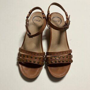 Abeo Biosystem Women's Brown Studded Strappy Wedge Sandals, Size 9